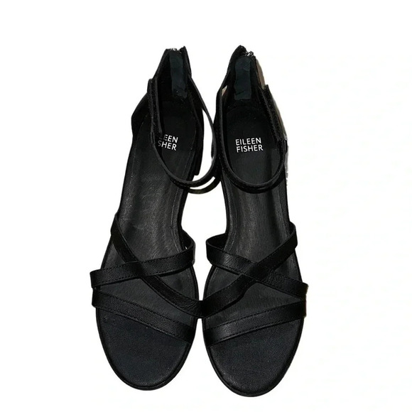 Eileen Fisher Black Strappy Block Heel Sandals Size 8 - Picture 2 of 7